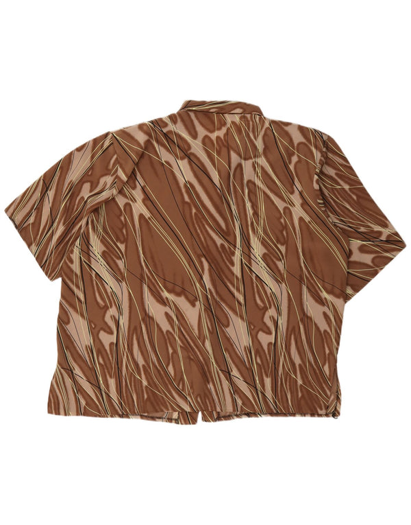Bluză vintage cămașă cu mânecă scurtă pentru femei UK 20 2XL Poliester cu dungi maro