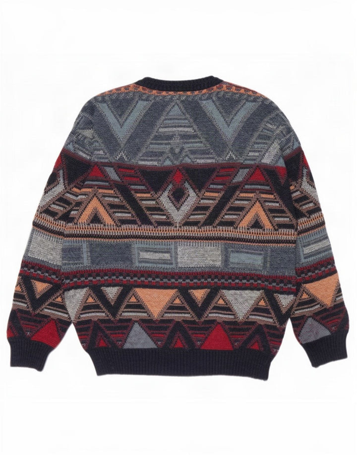 Pulover Vintage pentru bărbați cu decolteu în V UK 38/40 Medium Multicolor Geometric
