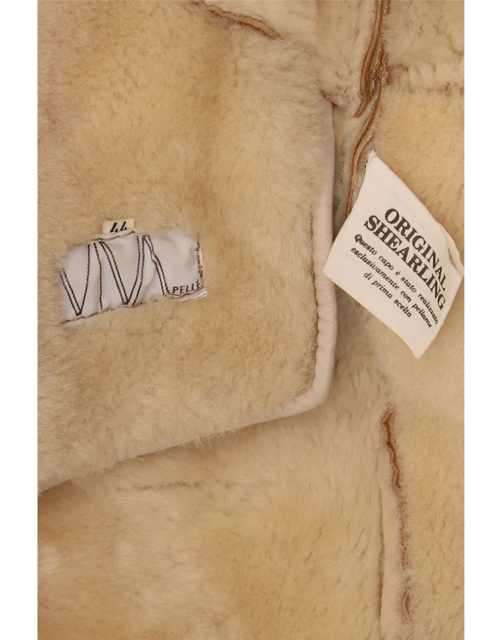 Palton supradimensionat din shearling vintage pentru femei IT 44 maro mediu din shearling