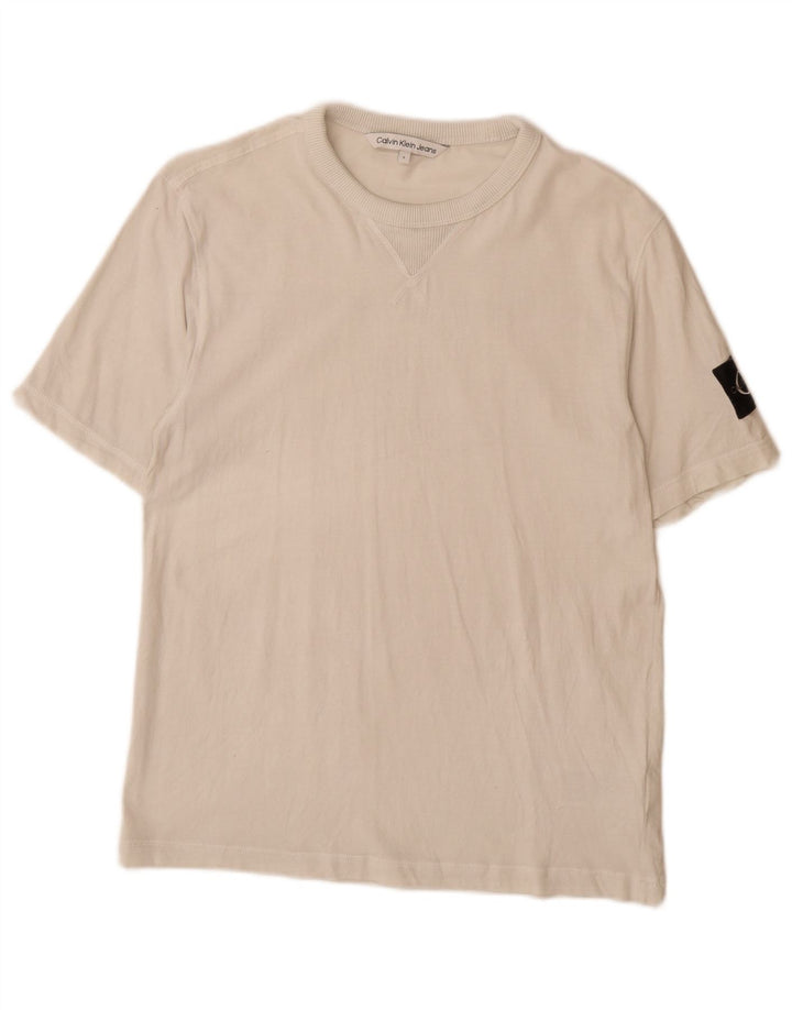 CALVIN KLEIN JEANS Mens T-Shirt Top Small White Cotton