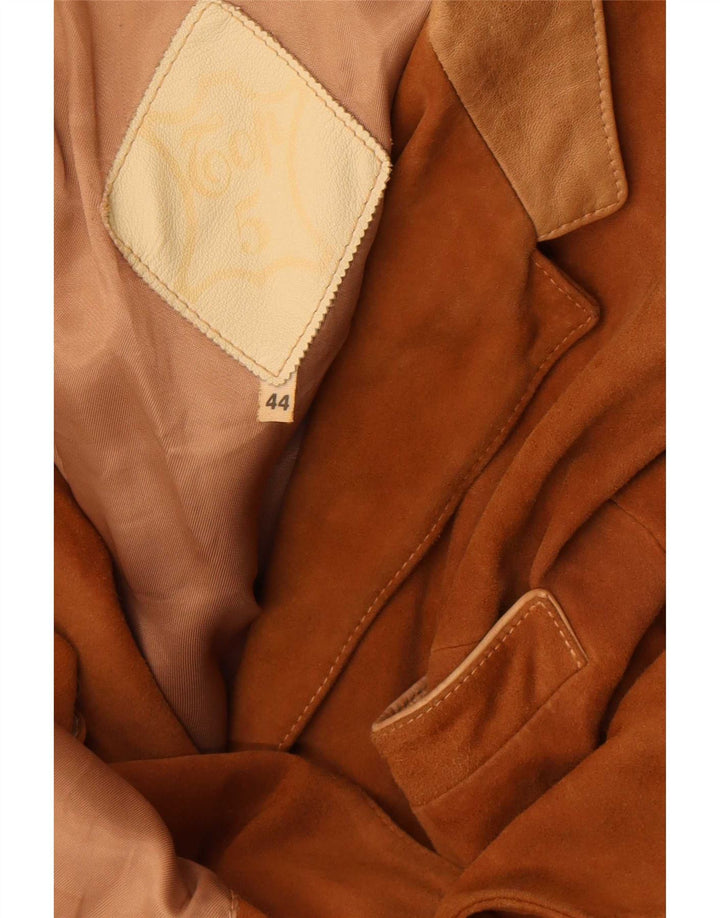 Jachetă vintage din piele intoarsa cu 3 nasturi pentru femei IT 44 Medium Bej Colorblock