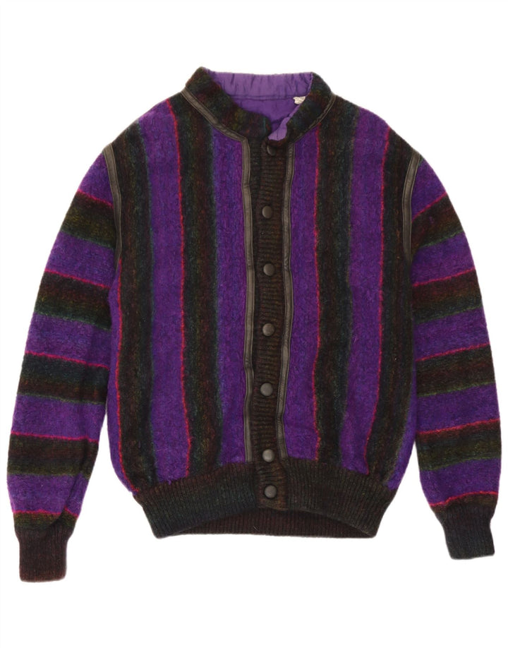 Pulover Cardigan Vintage pentru bărbați IT 50 Lână cu dungi violet mediu