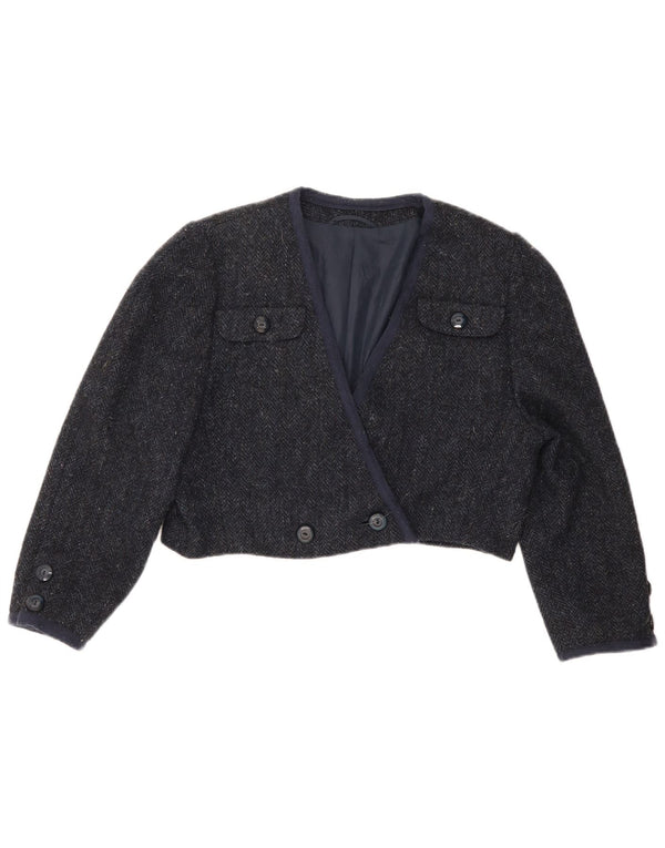 Jachetă Bolero Vintage pentru femei cu mâneci 3/4 UK 12 Medium Bluemarin Herringbone