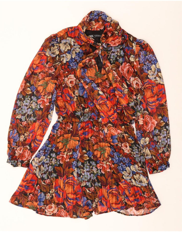 Rochie A-Line ZARA pentru femei cu cravată în față UK 12 Medium Multicolor Floral