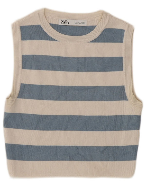 Crop top fără mâneci pentru femei Zara UK 14, mare, cu dungi albastre, viscoză