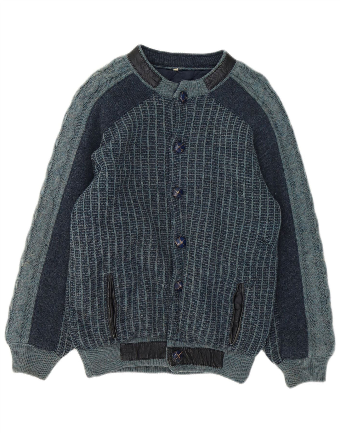 Jachetă Bomber Vintage pentru bărbați din tricot IT 48 Medium bleumarin cu dungi acrilice