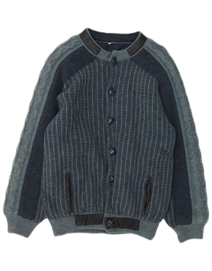 Jachetă Bomber Vintage pentru bărbați din tricot IT 48 Medium bleumarin cu dungi acrilice