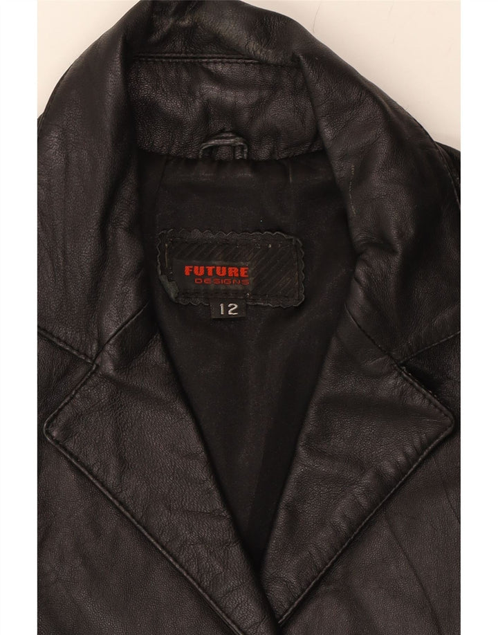 VINTAGE Womens Leather Jacket UK 12 Medium Black Polyester Vintage Vintage and Second-Hand Vintage from Messina Hembry 