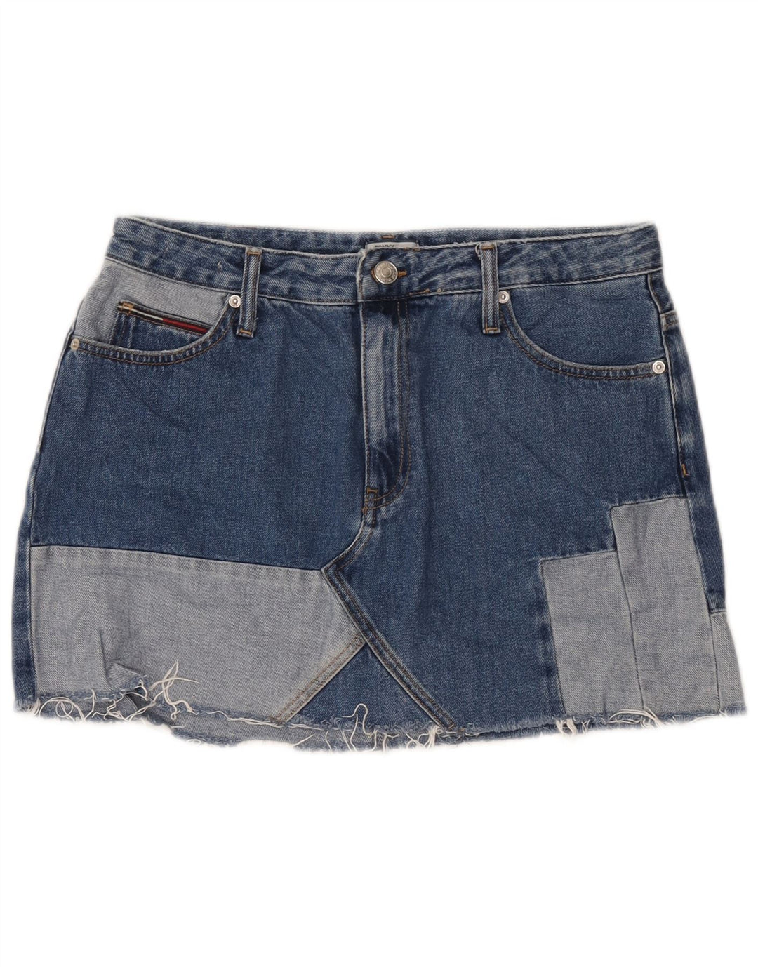 Fusta mini denim Tommy Hilfiger pentru femei, mare W32, bumbac mozaic albastru