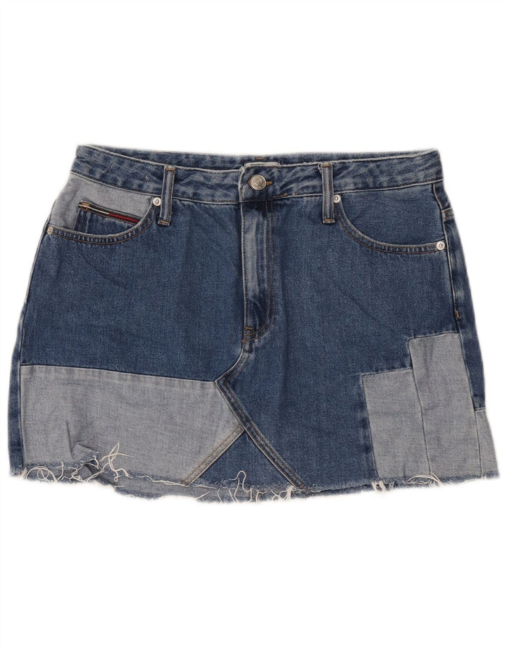 Fusta mini denim Tommy Hilfiger pentru femei, mare W32, bumbac mozaic albastru