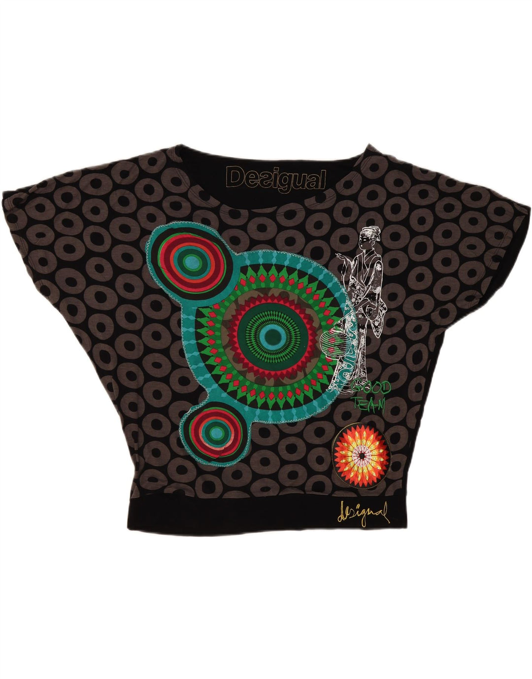 Bluză supradimensionată cu grafică Desigual pentru femei UK 16 Large Black Geometric