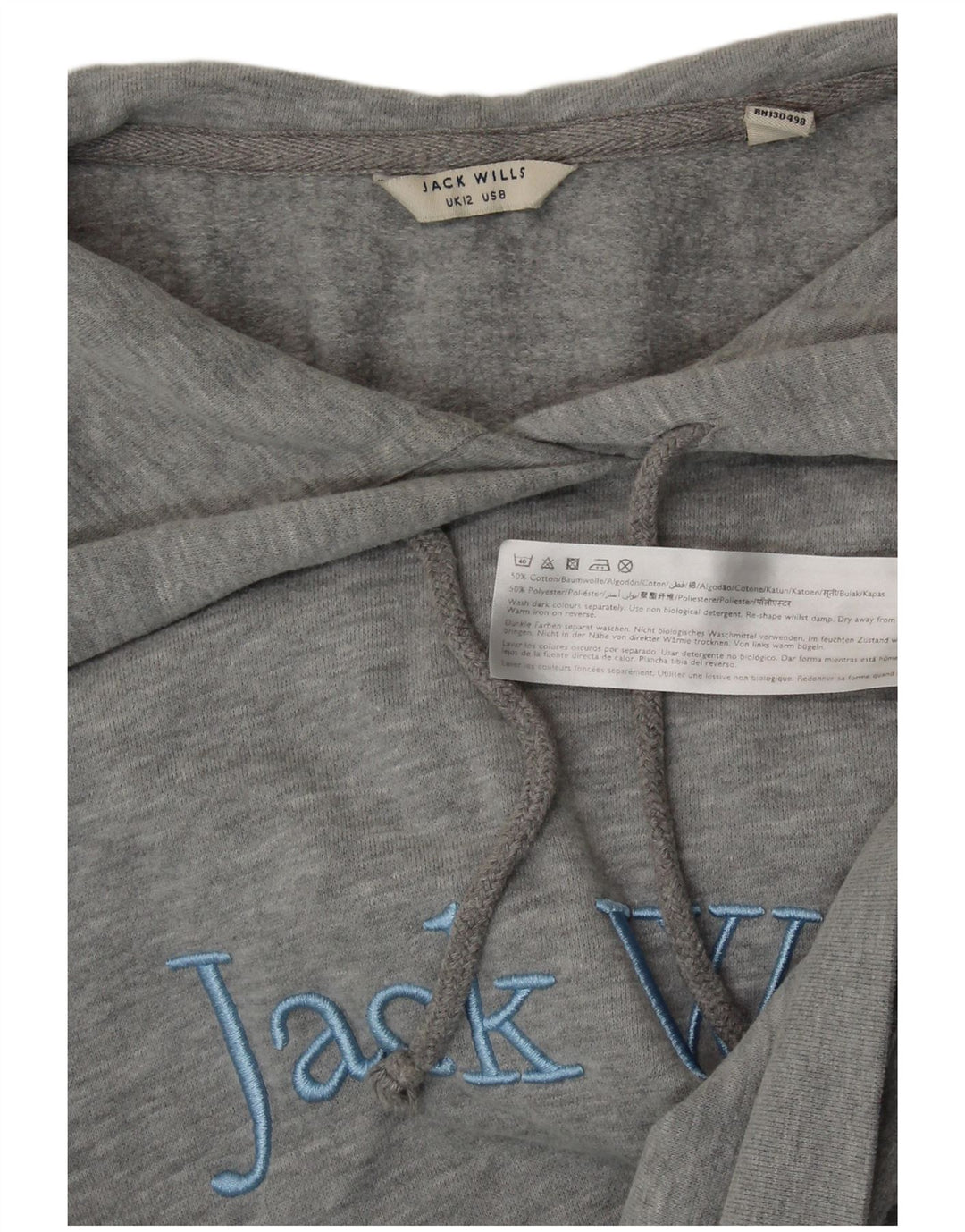 JACK WILLS Jumper crop cu glugă pentru femei UK 12 Bumbac gri mediu