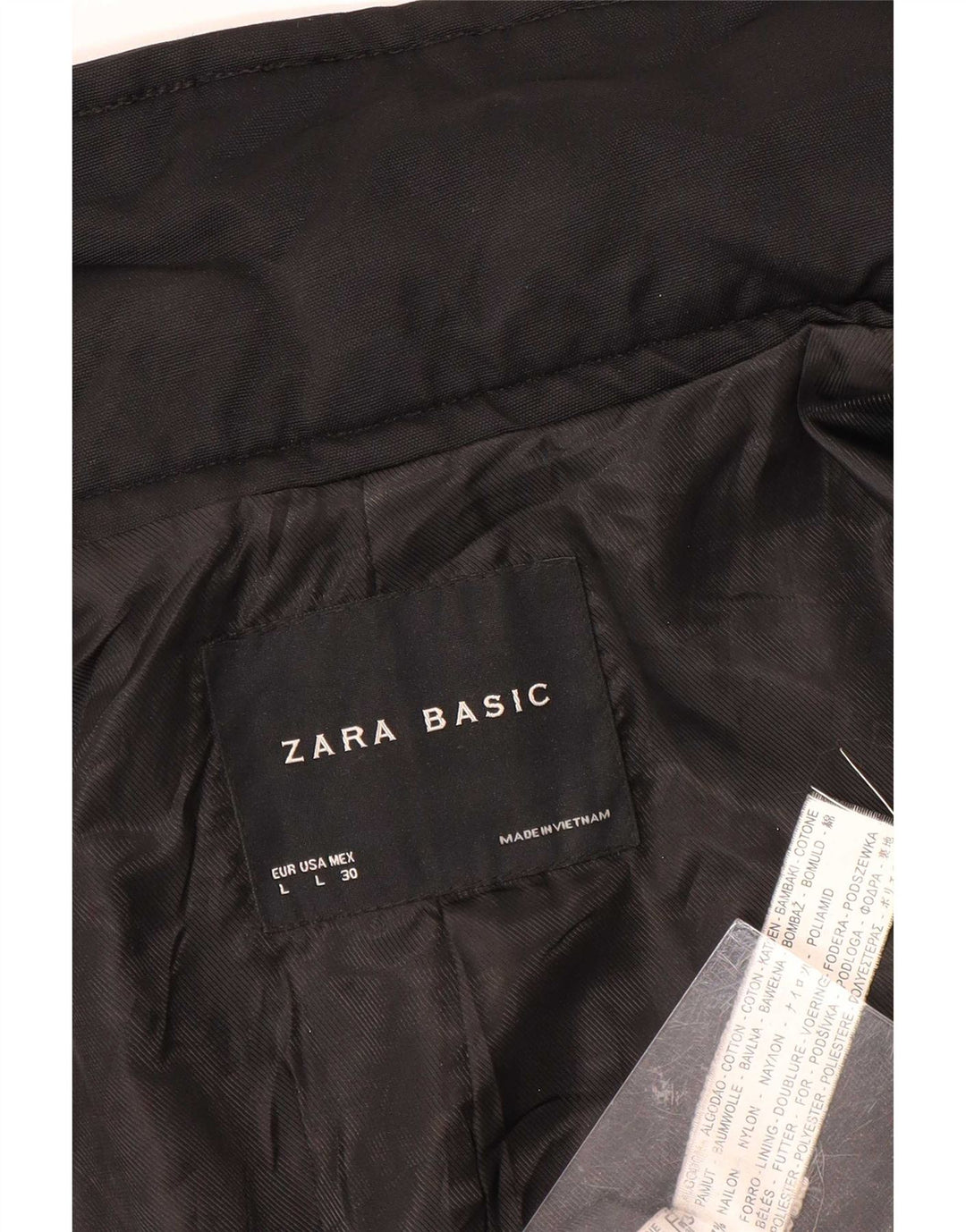 Trenci scurt pentru femei Zara UK 14 mare, negru, bumbac