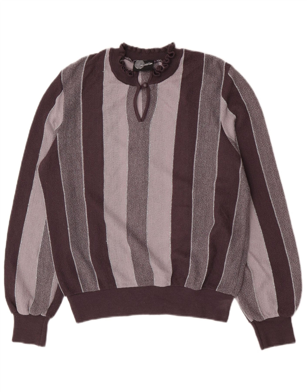 Pulover vintage cu gât țestoasă pentru femei IT 44 Gri mediu cu dungi acrilice
