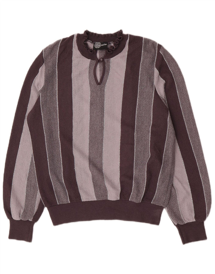 Pulover vintage cu gât țestoasă pentru femei IT 44 Gri mediu cu dungi acrilice