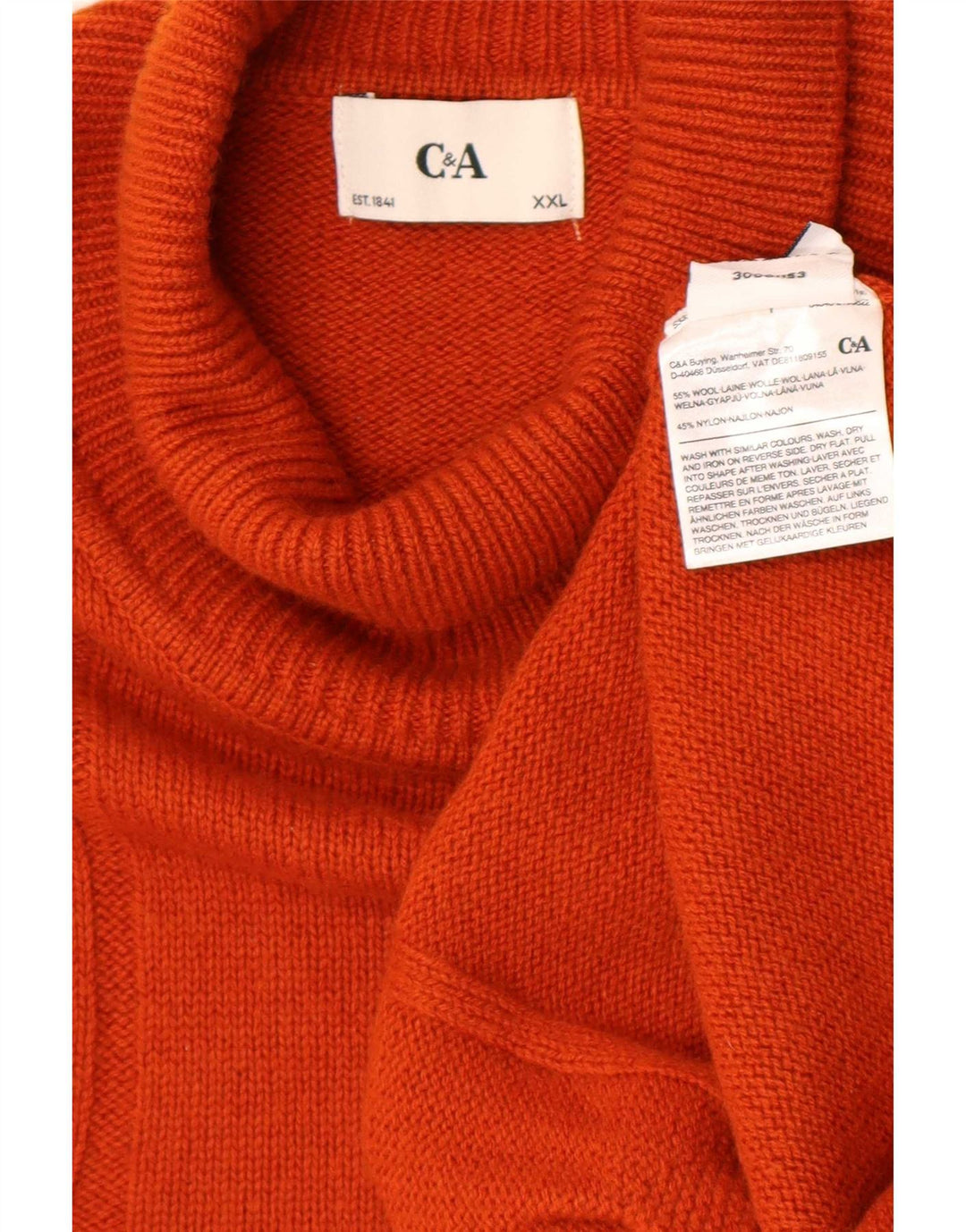 Pulover pentru bărbați C&A cu gât rulat, 2XL, lână portocalie