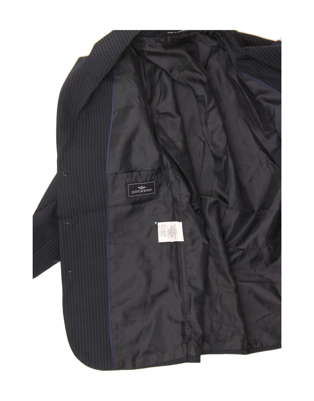 DOCKERS Boys 3 Button Blazer Jacket 7-8 Years Navy Blue Striped Polyester Vintage Dockers and Second-Hand Dockers from Messina Hembry 