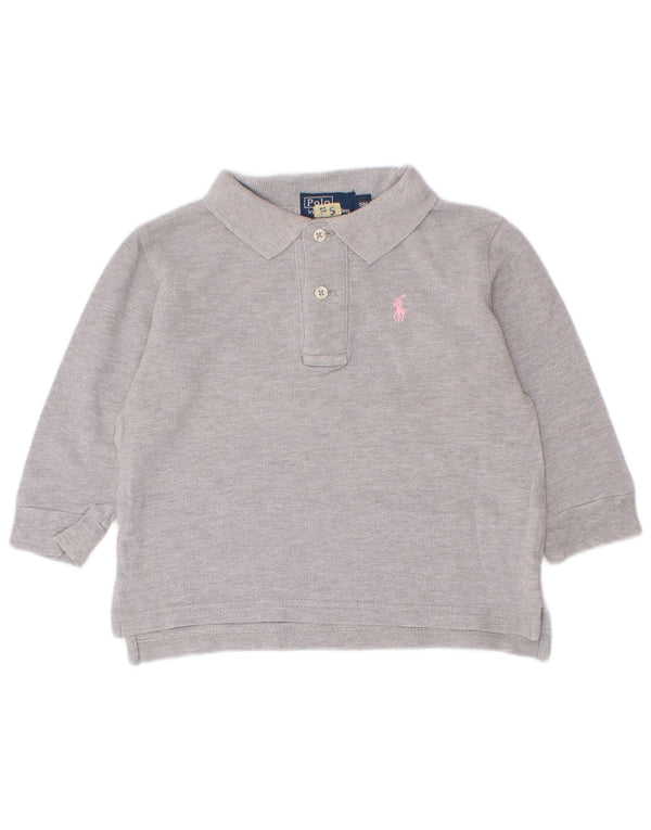 Cămașă cu mânecă lungă Polo Ralph Lauren pentru fetițe 12-18 luni, bumbac gri