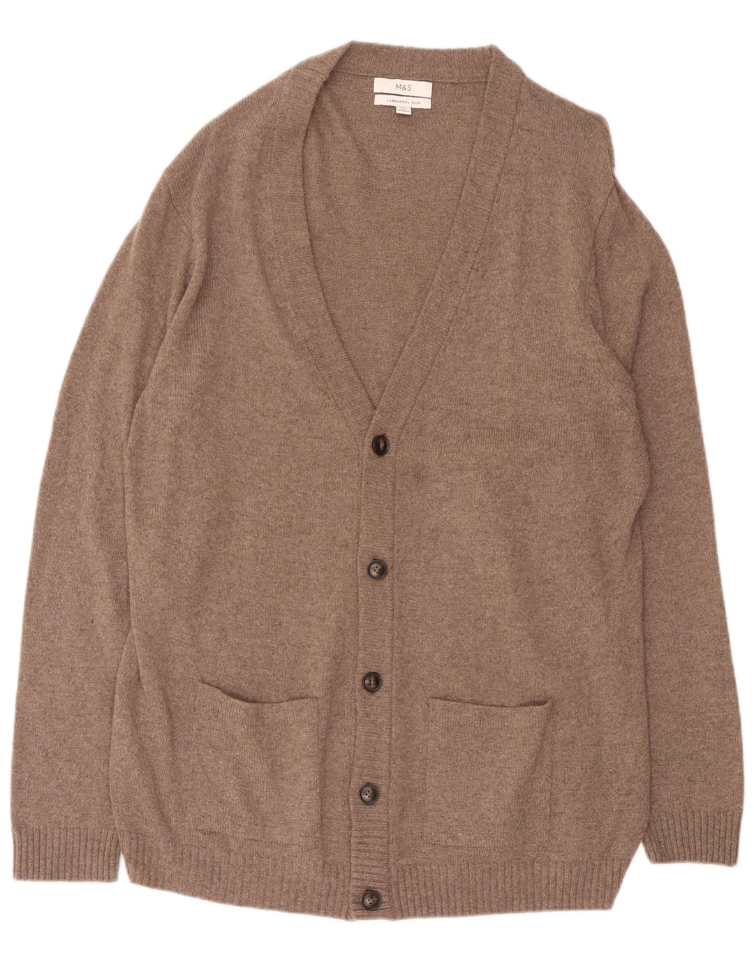 Pulover cardigan pentru bărbați Marks & Spencer, 2XL, lână maro pete