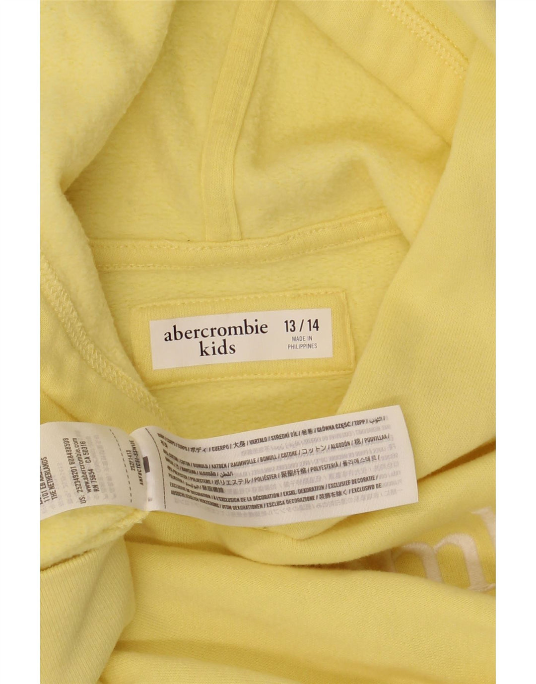 ABERCROMBIE & FITCH Pulover cu glugă cu grafic pentru fete 13-14 ani, bumbac galben