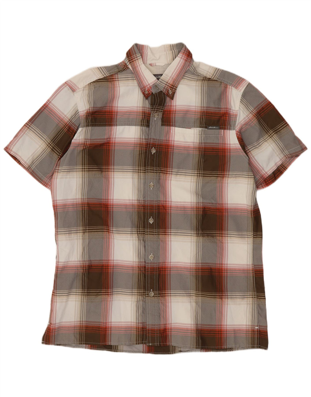 Cămașă cu mânecă scurtă pentru bărbați Eddie Bauer, poliester cu carouri, gri mediu