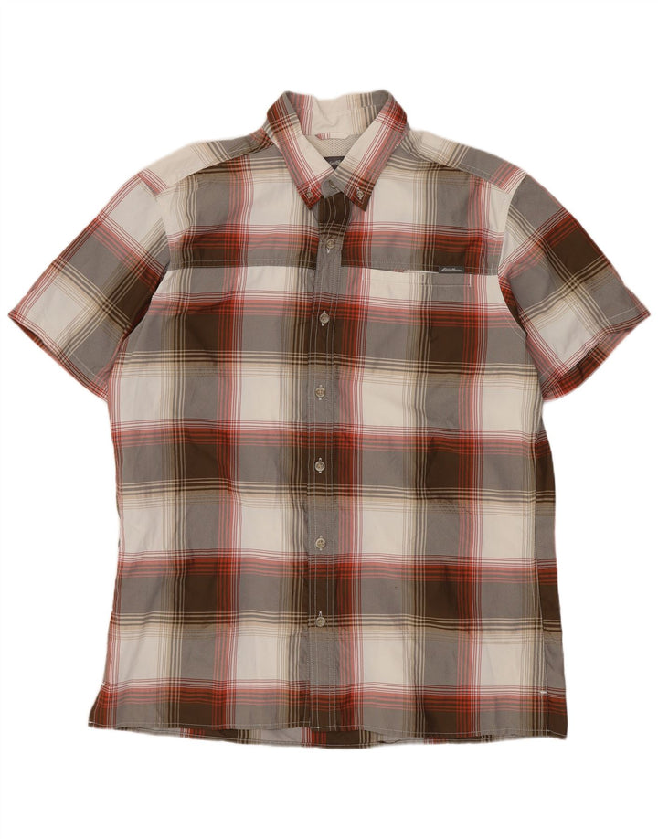 Cămașă cu mânecă scurtă pentru bărbați Eddie Bauer, poliester cu carouri, gri mediu