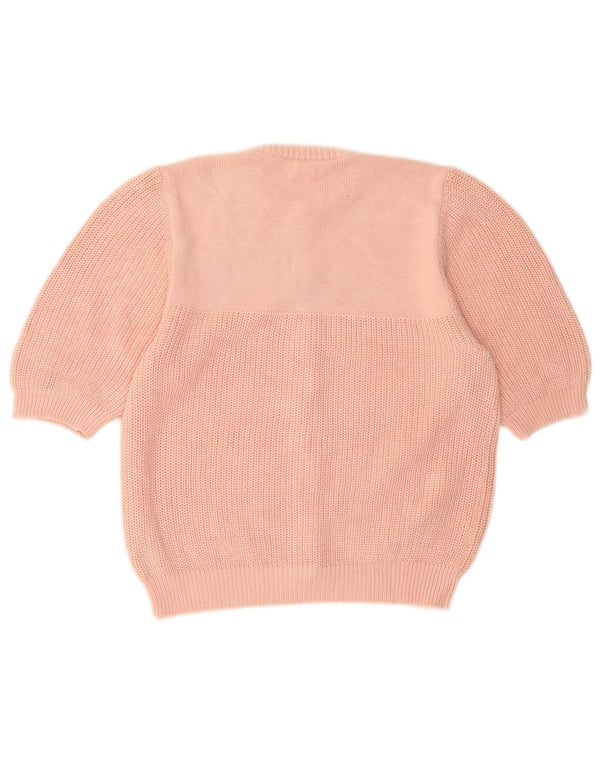 VINTAGE Pulover cardigan cu mânecă scurtă pentru femei UK 12 Roz mediu Floral
