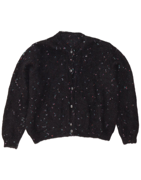 Pulover vintage cardigan supradimensionat pentru femei UK 18 XL negru cu pete