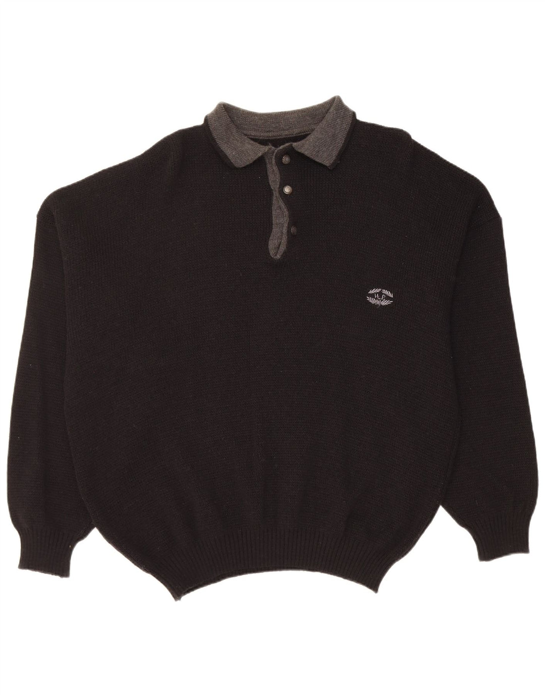 Pulover vintage pentru bărbați cu gât polo, XL, lână neagră