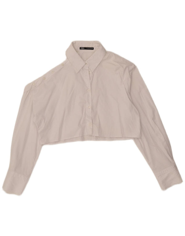 Bluză cămașă oversize pentru femei Zara UK 10 Bumbac alb mic