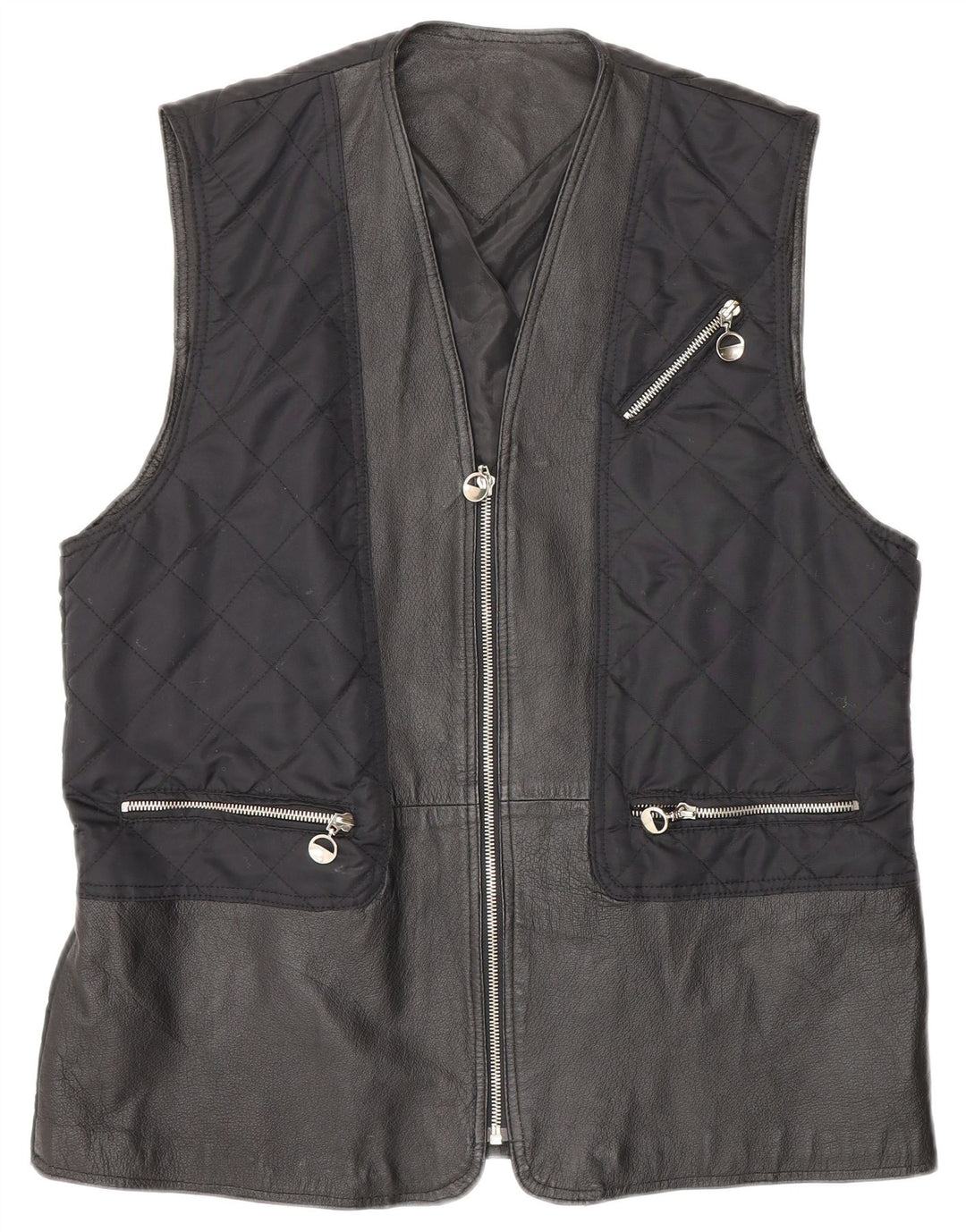 Gilet vintage din piele matlasată pentru femei UK 12/14 Medium Bleumarin