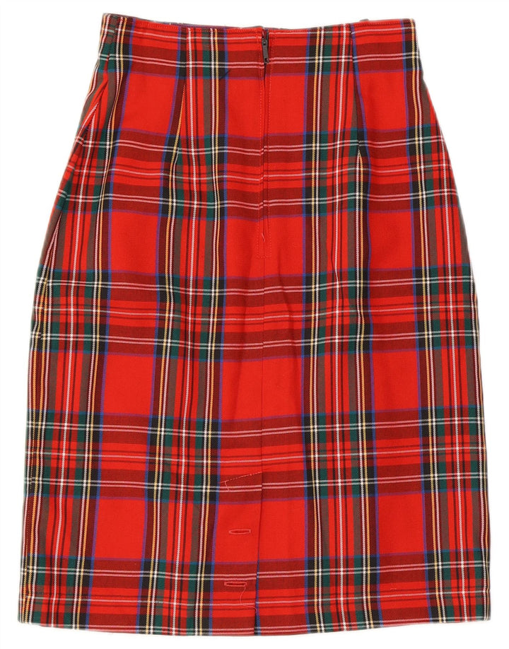 Fusta creion vintage pentru femei UK 9/10 Small W26 Red Check Poliester
