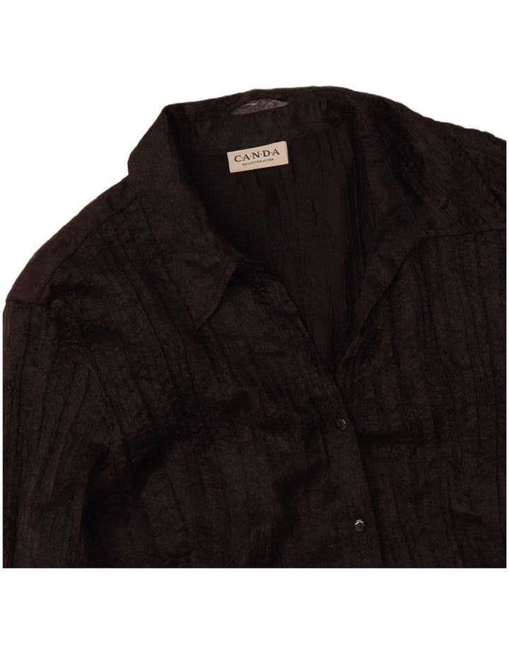 CANDA Womens Shirt Blouse UK 14 Medium Black Polyester