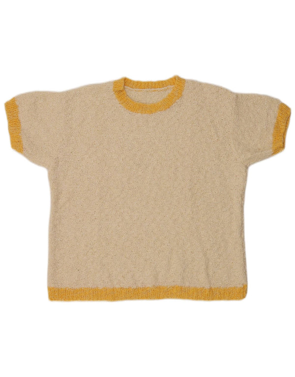 Pulover vintage pentru femei cu decolteu rotund UK 14 mare, bej, color block