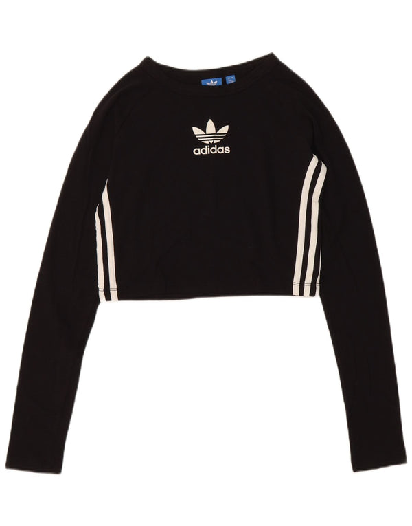 Adidas Crop Graphic Top pentru femei cu mânecă lungă UK 8 Small Black Bumbac