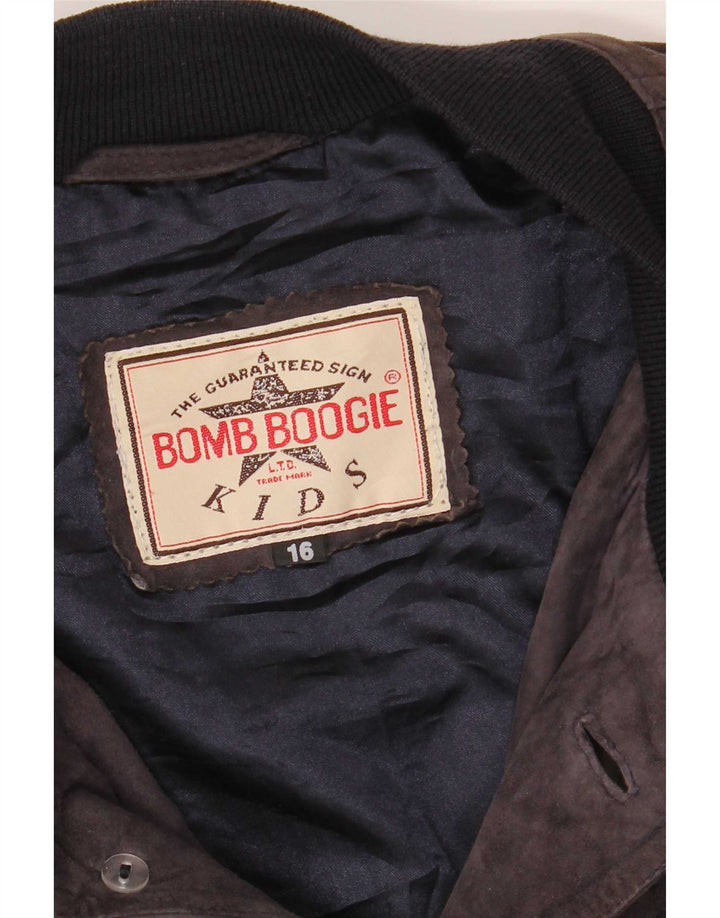 Bomber pentru băieți Bomb Boogie din piele intoarsa 15-16 ani, gri, color block