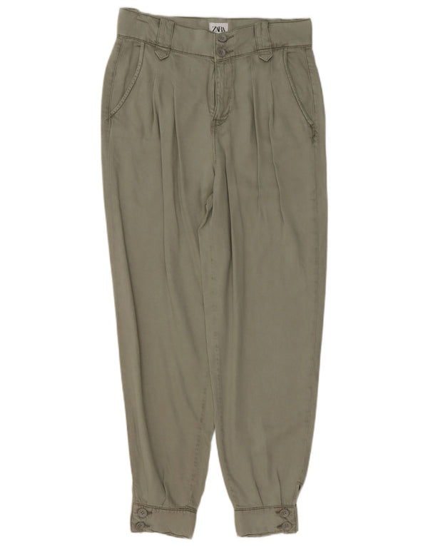 Pantaloni chino pentru femei de jogging Zara EU 36 XS W26 L26 Kaki Lyocell