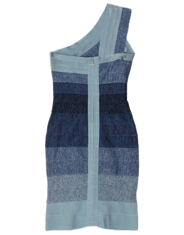 Herve Leger rochie bodycon cu un umăr pentru femei UK 4 XS albastru raion