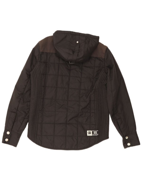 Jachetă căptușită cu glugă grafică G-STAR pentru bărbați UK 40, mare, negru, colorblock