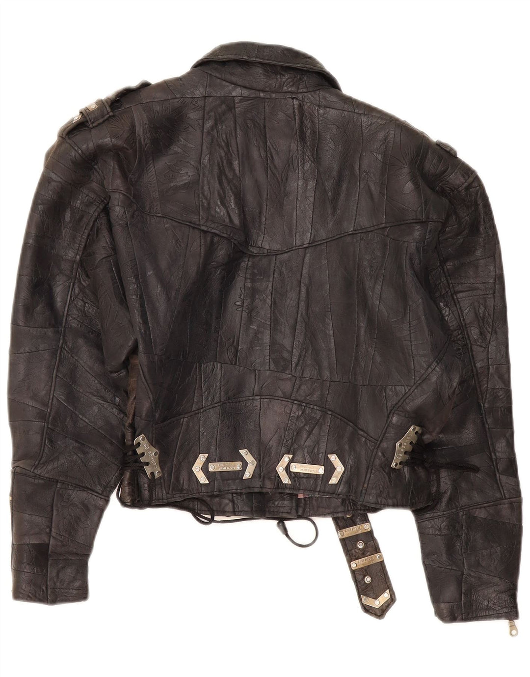 Jachetă motociclist din piele crop DR MARTENS pentru femei UK 18 XL maro mozaic