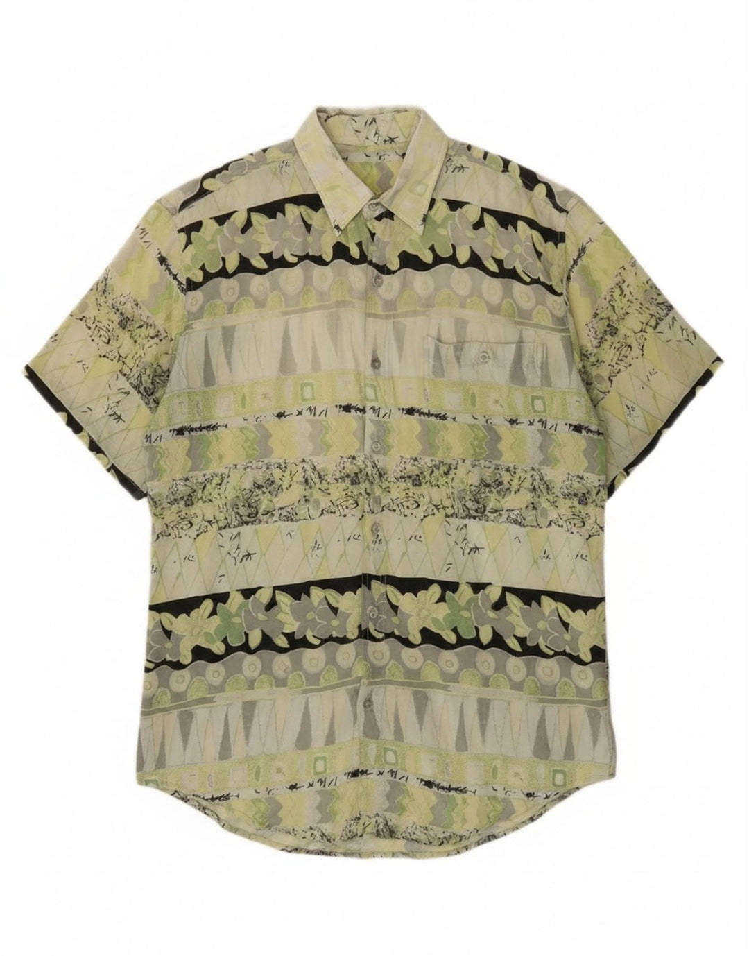 Cămașă Vintage pentru bărbați cu mânecă scurtă, verde mediu, geometrică