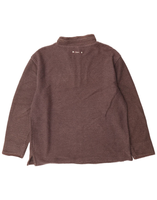 WEIRD FISH Mens Zip Neck Sweatshirt Jumper Large Brown Cotton