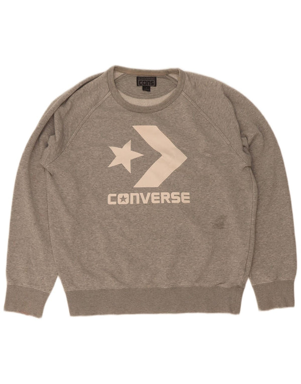 Pulover de hanorac grafic Converse pentru femei UK 14, bumbac gri mediu