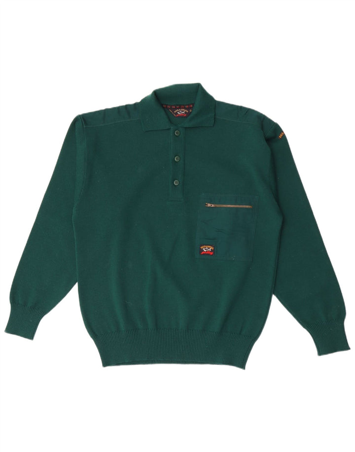 PAUL & SHARK Pulover cu gât polo pentru bărbați, lână verde mică