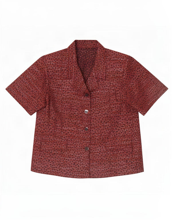 Bluză vintage cu mânecă scurtă pentru femei UK 12 Medium Maroon Animal Print