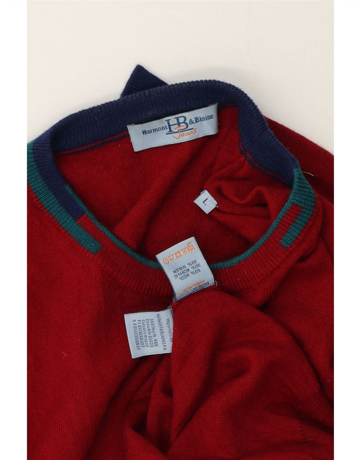 Pulover Harmont & Blaine pentru bărbați cu gât roșu, lână color bloc mare
