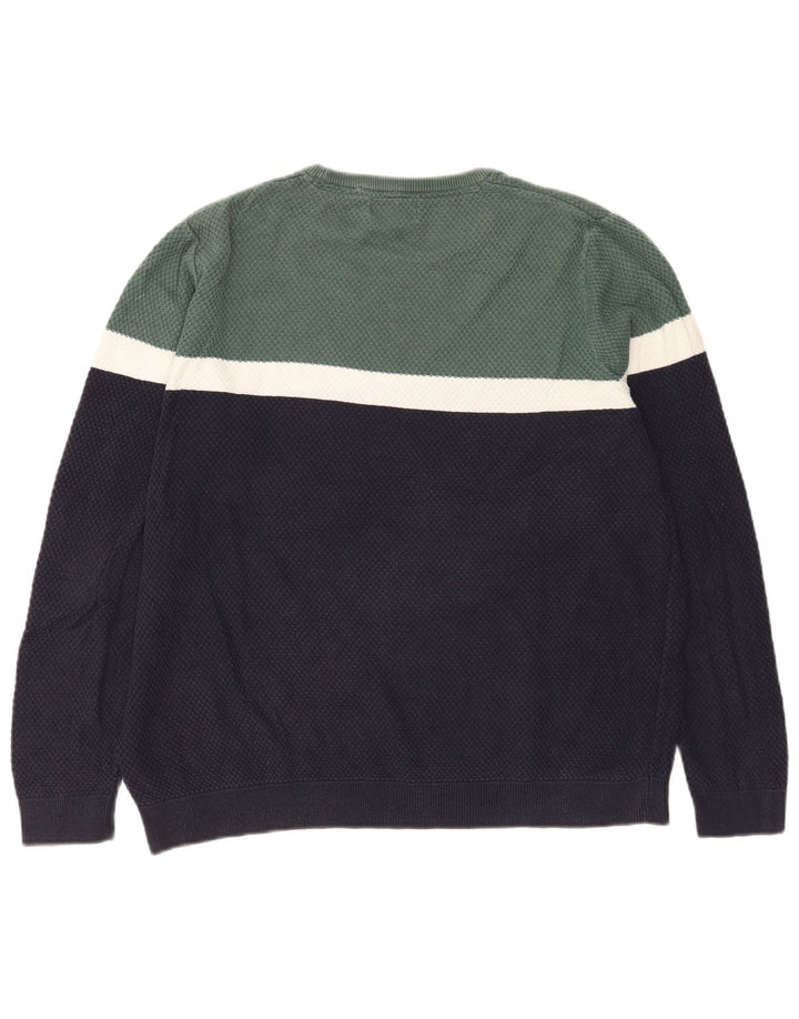 Pulover pentru bărbați Marks & Spencer cu gât roșu, mare, bleumarin, color block