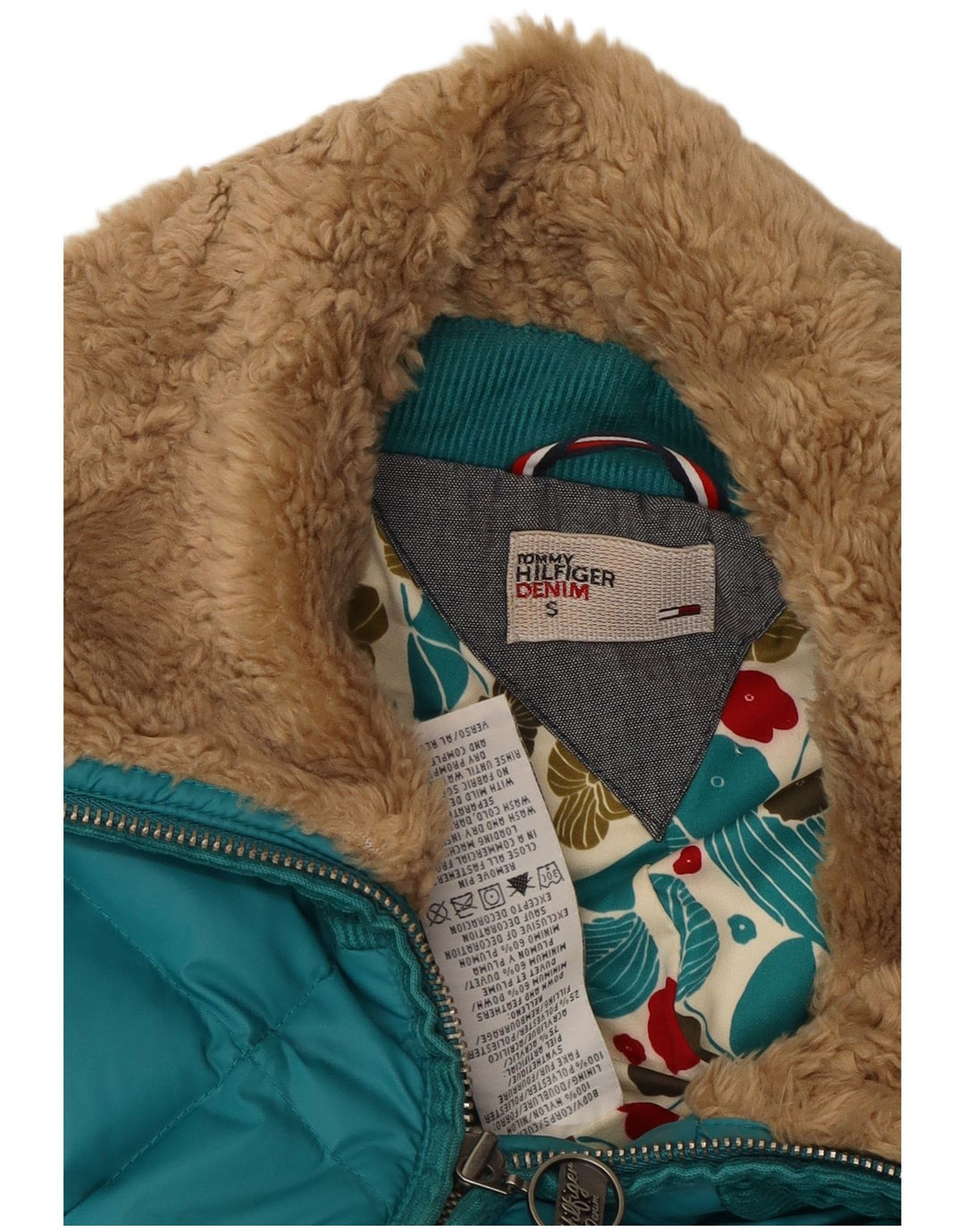 TOMMY HILFIGER Gilet căptușit pentru femei UK 10 Small Turcoaz Nylon