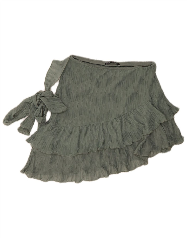 Fusta mini etajate pentru femei Zara Mic W26 Poliester verde
