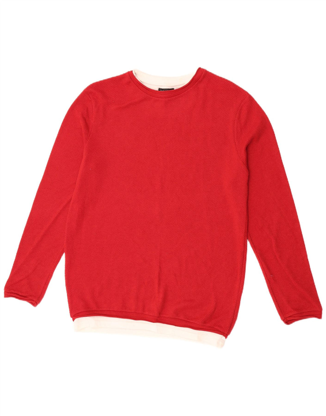 Pulover pentru bărbați Zara Pulover cu gât roșu mediu, bumbac color bloc